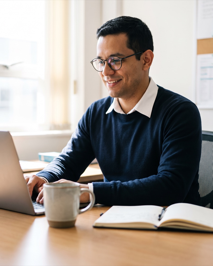 Gestor financeiro da escola trabalhando no notebook